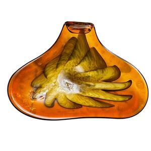 Vintage Mid-Century Italian Fratelli Toso Murano Amber & Gold Swirl Glass Bowl